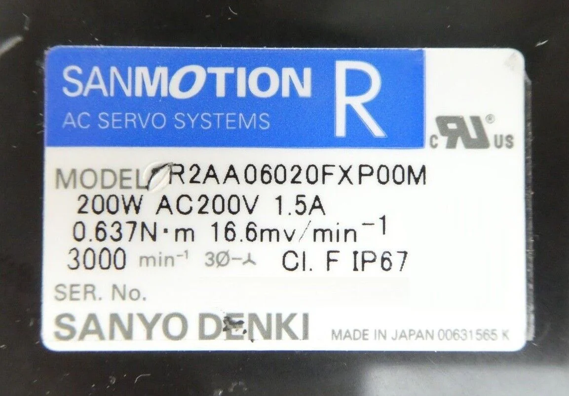 Sanyo Denki R2AA06020FXP00M AC Servo Motor SANMOTION R Working Surplus ...